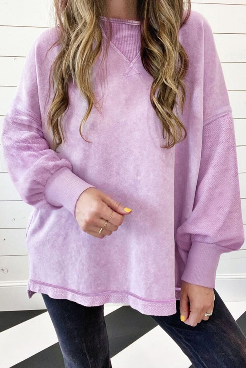 Orchid Petal Mineral Wash Drop Shoulder Pullover Sweatshirt - Love Salve